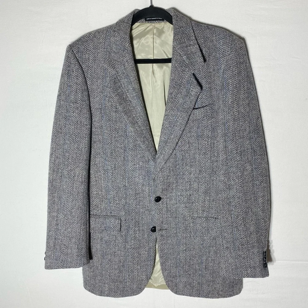 Vintage Harris Tweed Moores Classic Grey Herringbone Wool Blazer 38L Academia - Picture 16 of 16